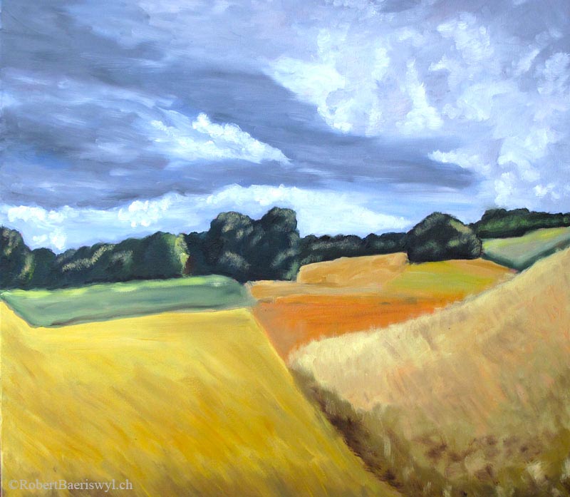 peinture de la campagne orageuse près de Romainmôtier