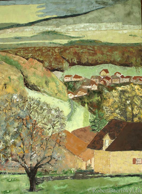 peinture de la plaine vaudoise depuis Juriens en été