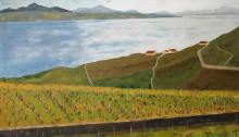 peinture des vignes et du Léman depuis Riex