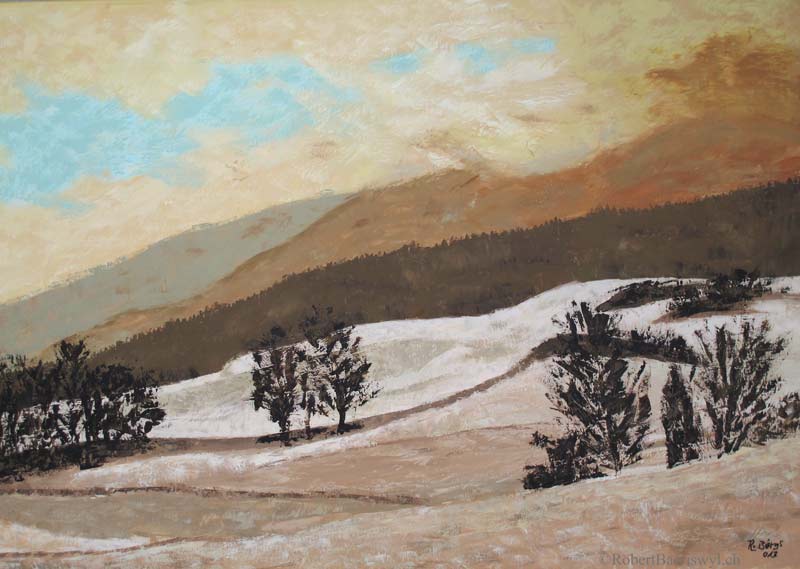 peinture du ciel hivernal de la campagne près de Romainmôtier