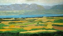 peinture de la vue sur la plaine vaudoise et le Léman depuis Pailly