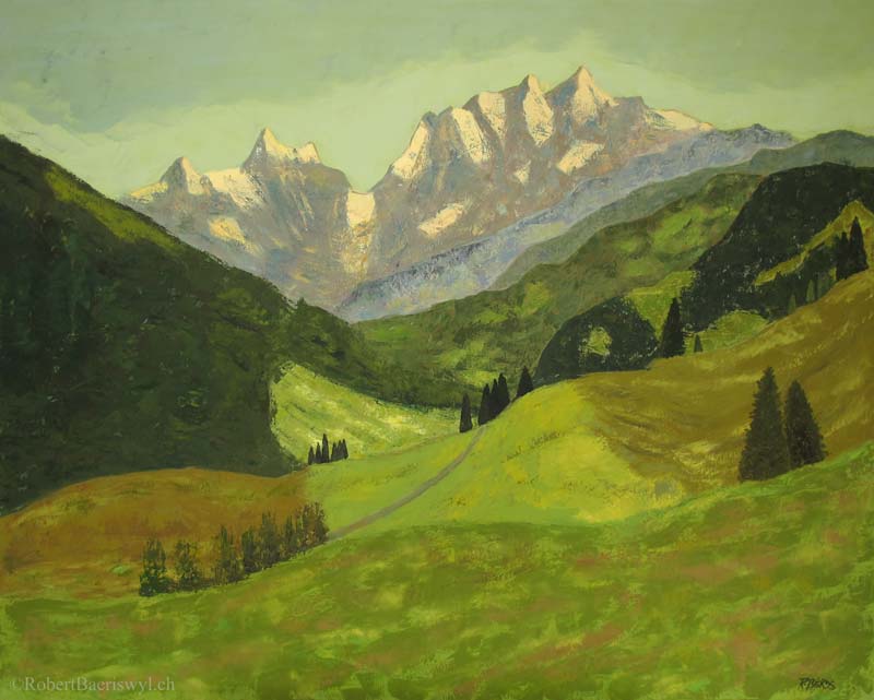 peinture de la vallée du Kiental dans les Alpes bernoises