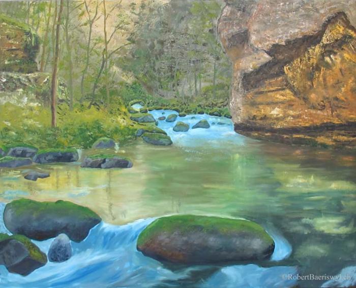 Peinture de la riviere Loue dans le Jura