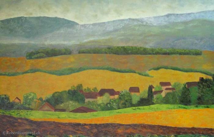 peinture du village de la Chaux et de la campagne environnante